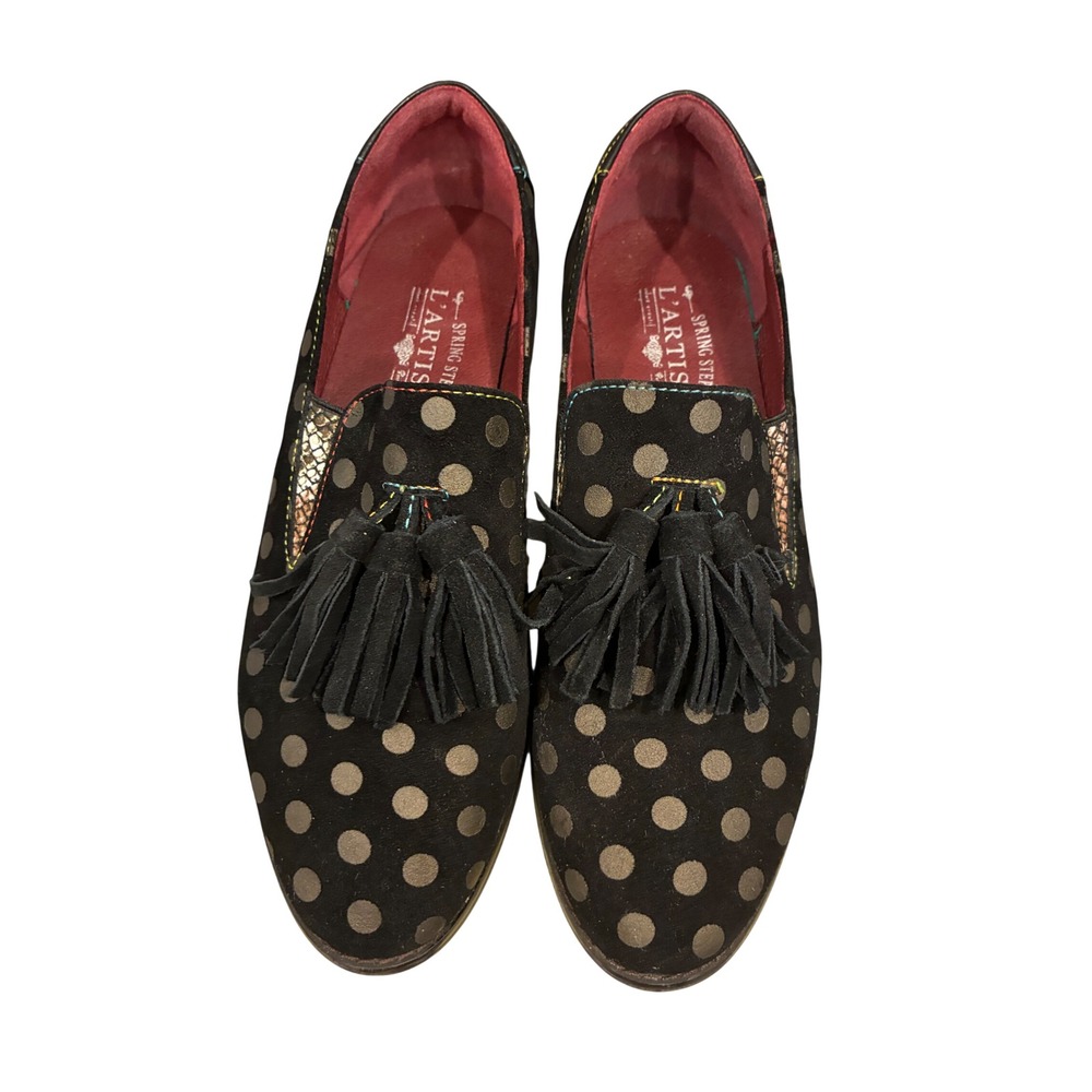 Vintage L'Artiste Spring Step Callisk Polka Dot Leather Tassel Loafers